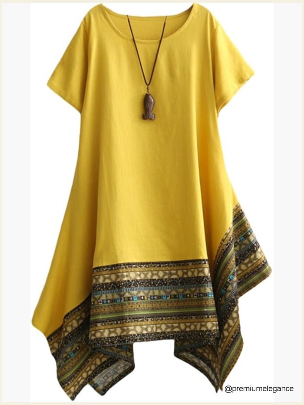 Women's Cotton Linen Irregular Hem A-Line Tunic Dress